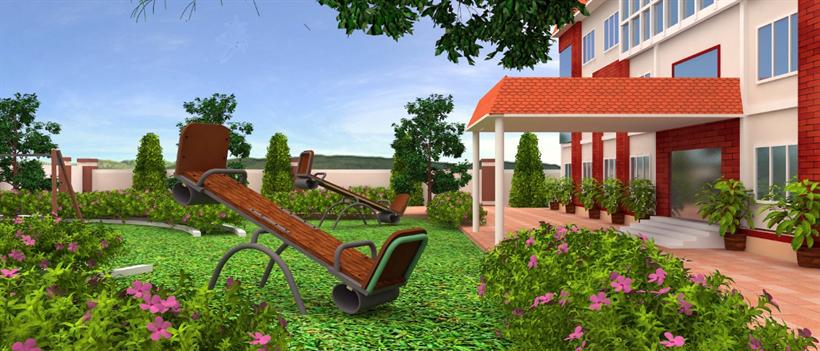 Playground and play area in the school garden