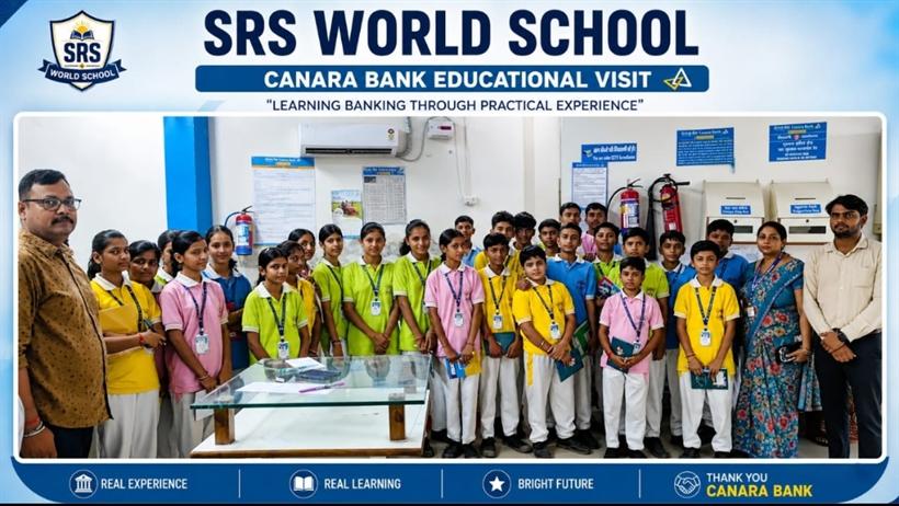 Students on an educational visit to Canara Bank
