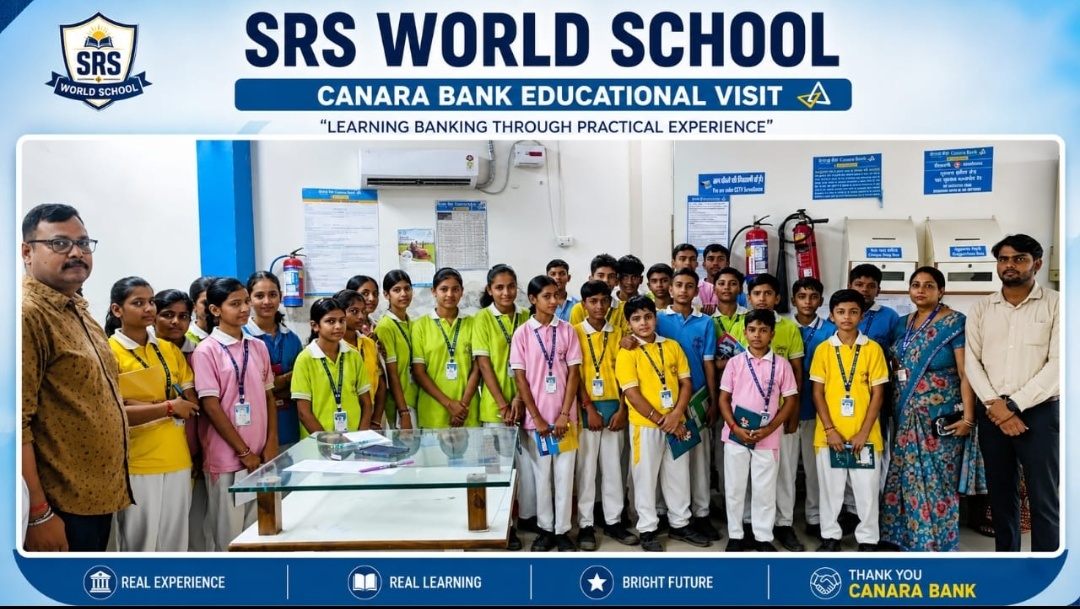 Students of SRS World School on an educational visit to Canara Bank